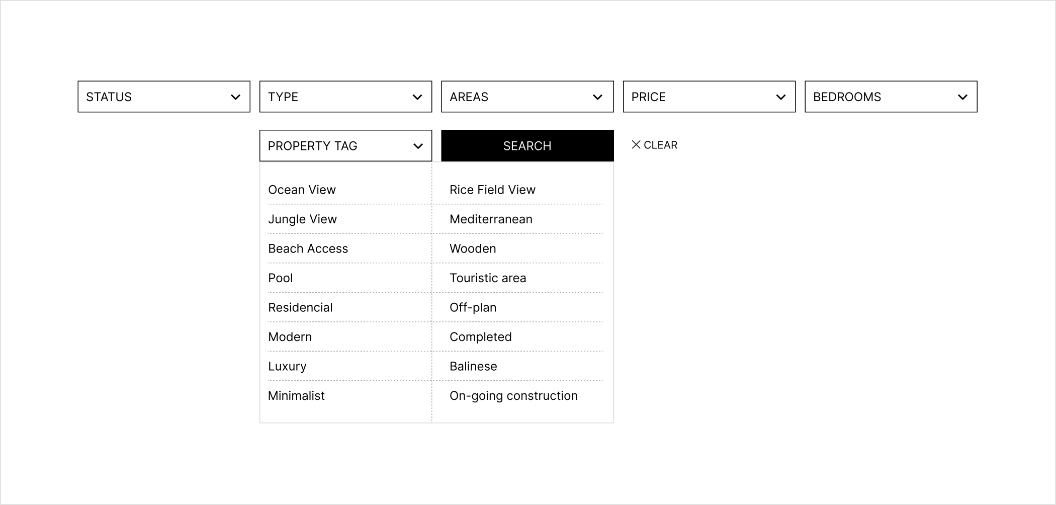 Bali real estate — property filters