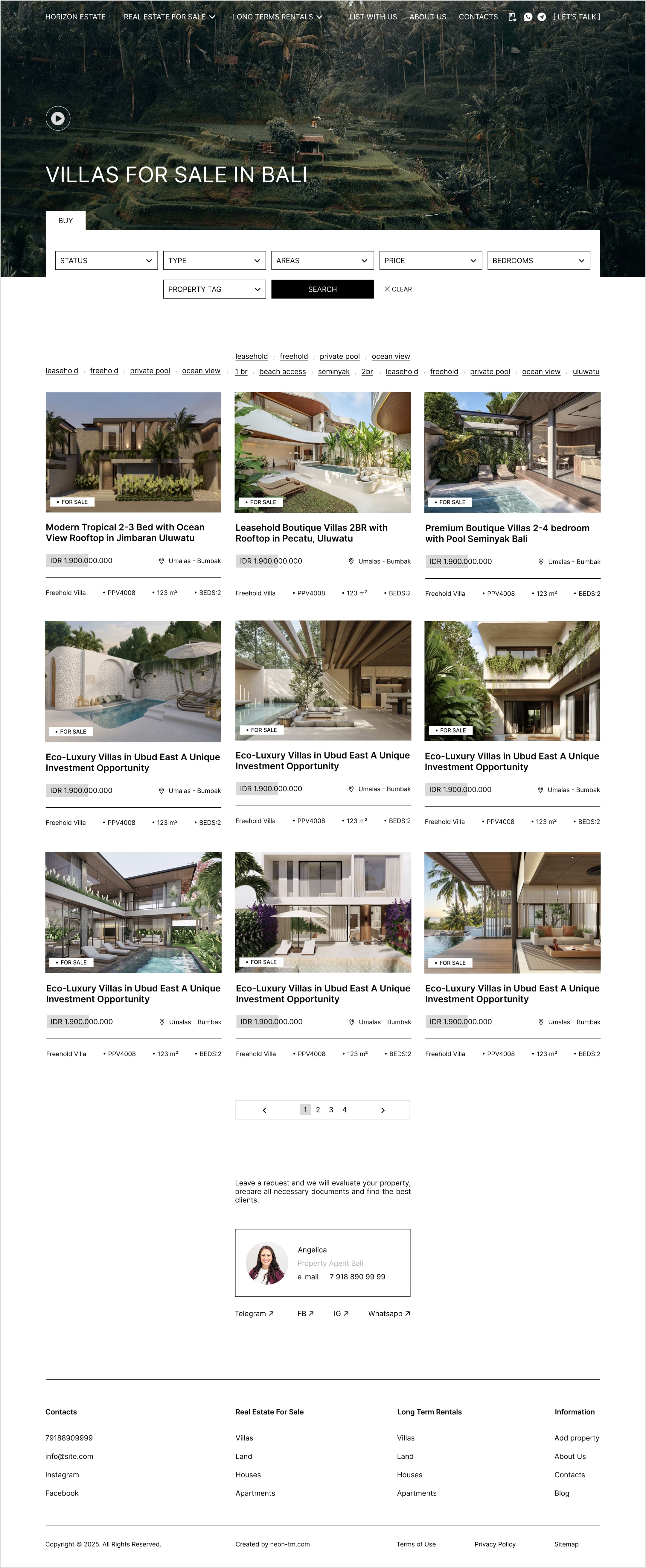 Bali real estate — category page with filtered listings
