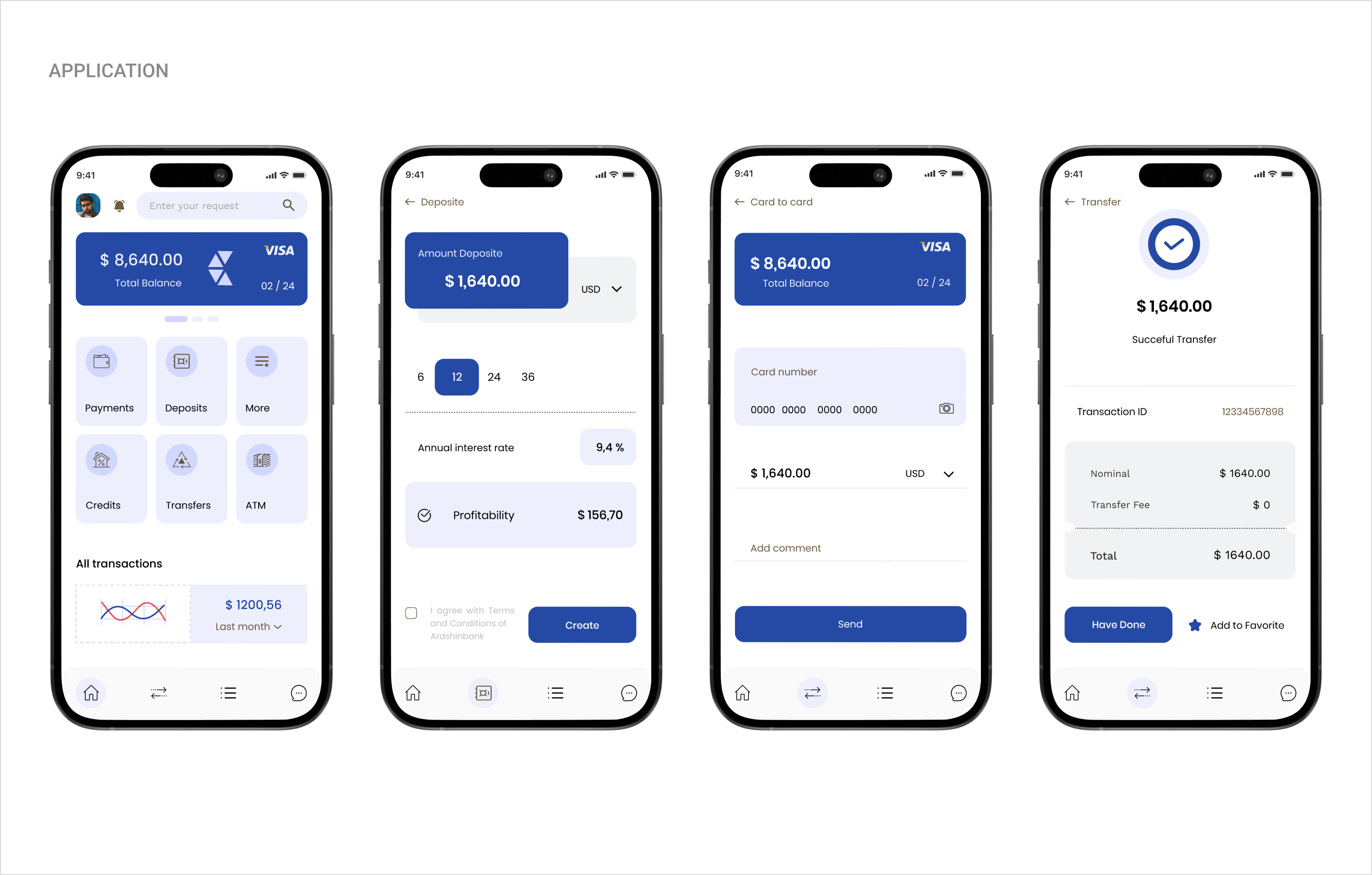 Bank mobile app screens