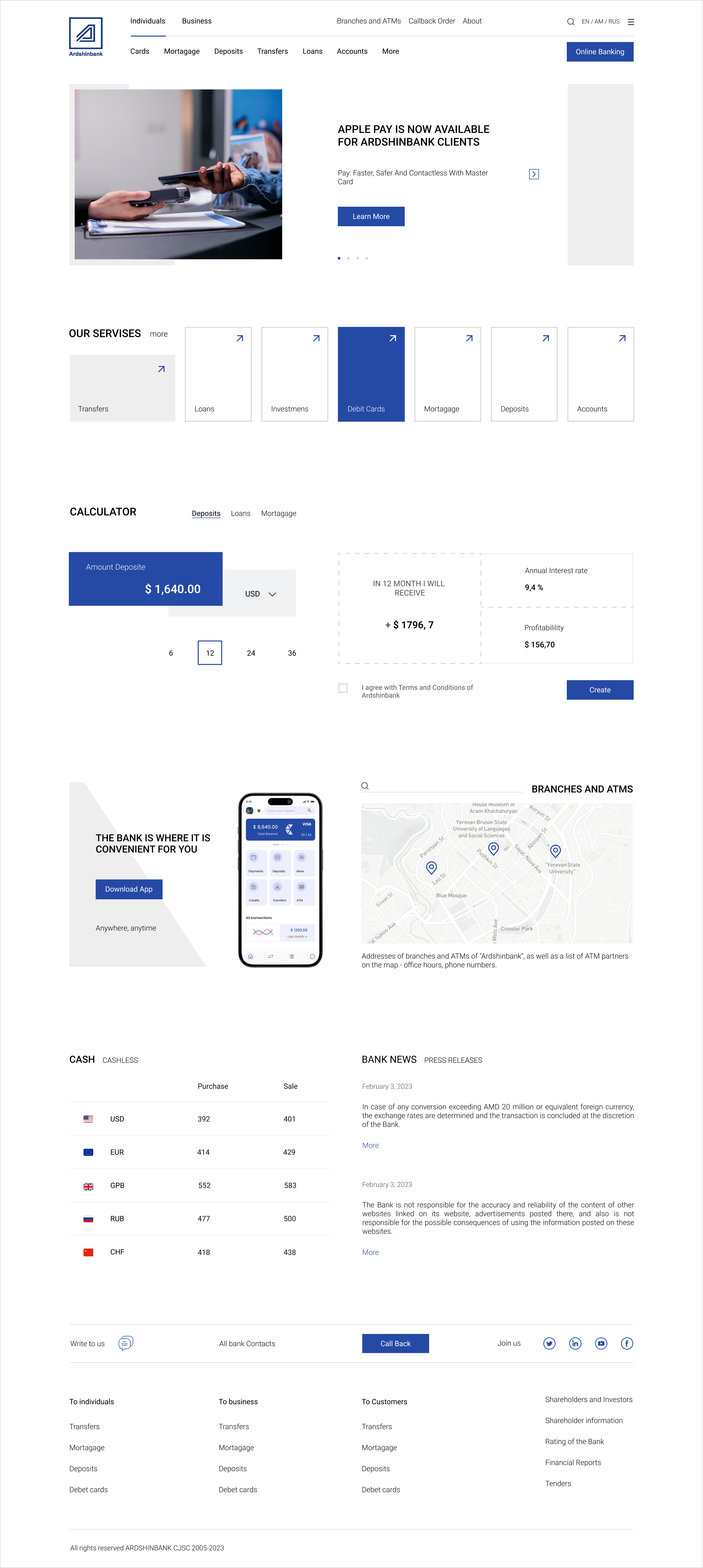 Bank website — full homepage design