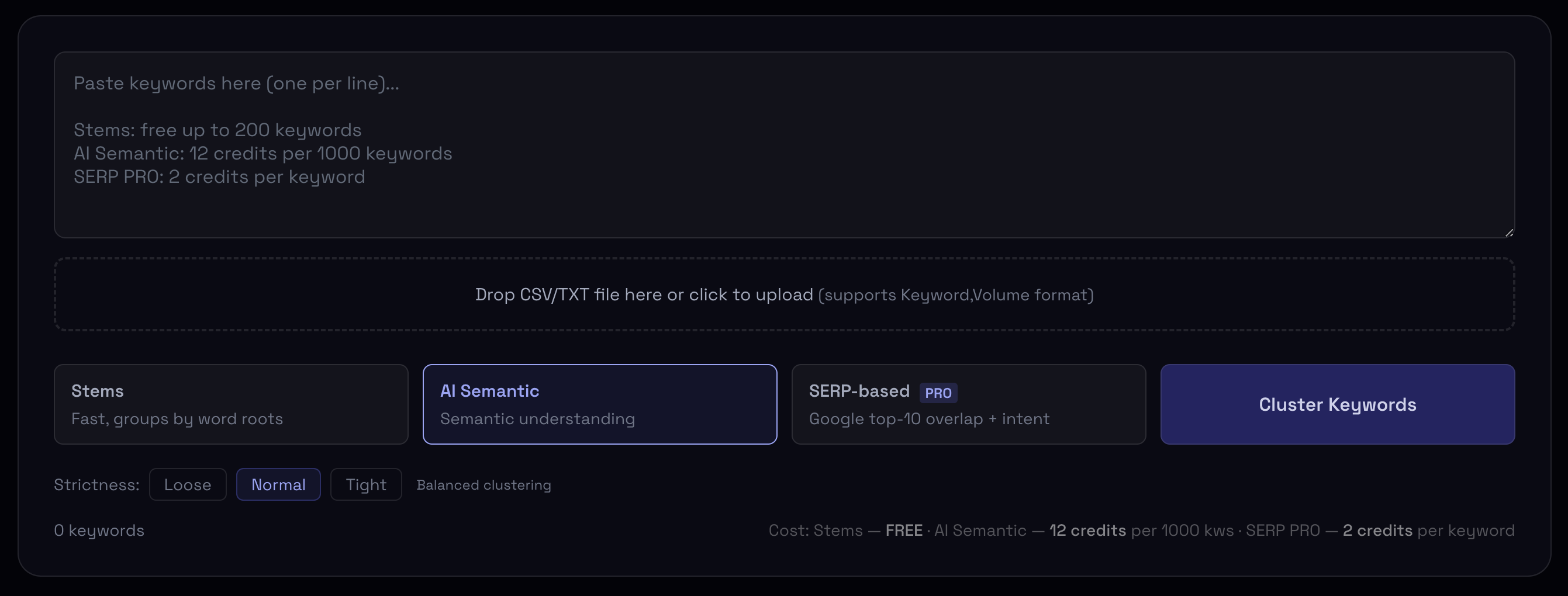 SEO Algorithm — keyword clustering tool