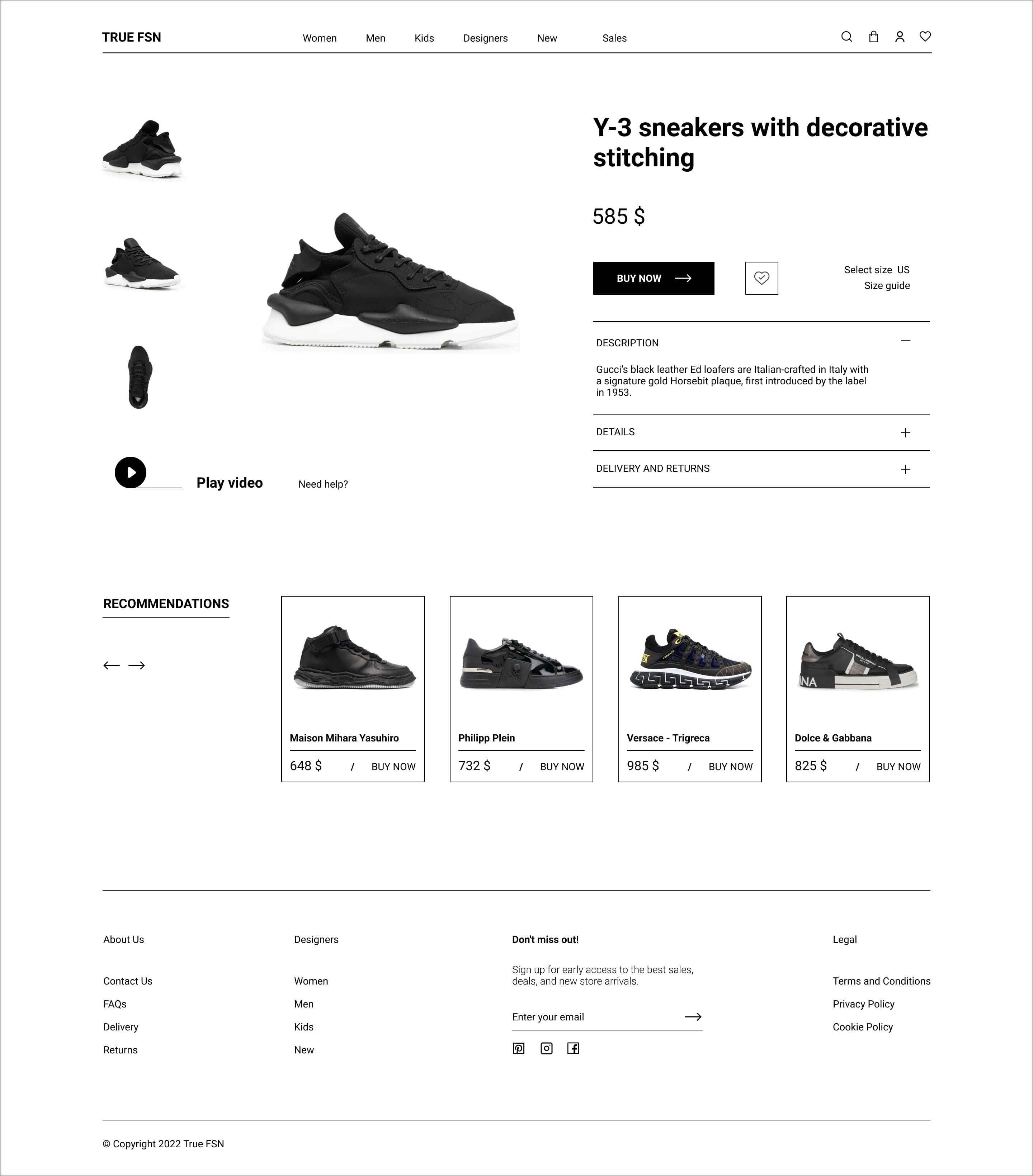 Product page design for the luxury store