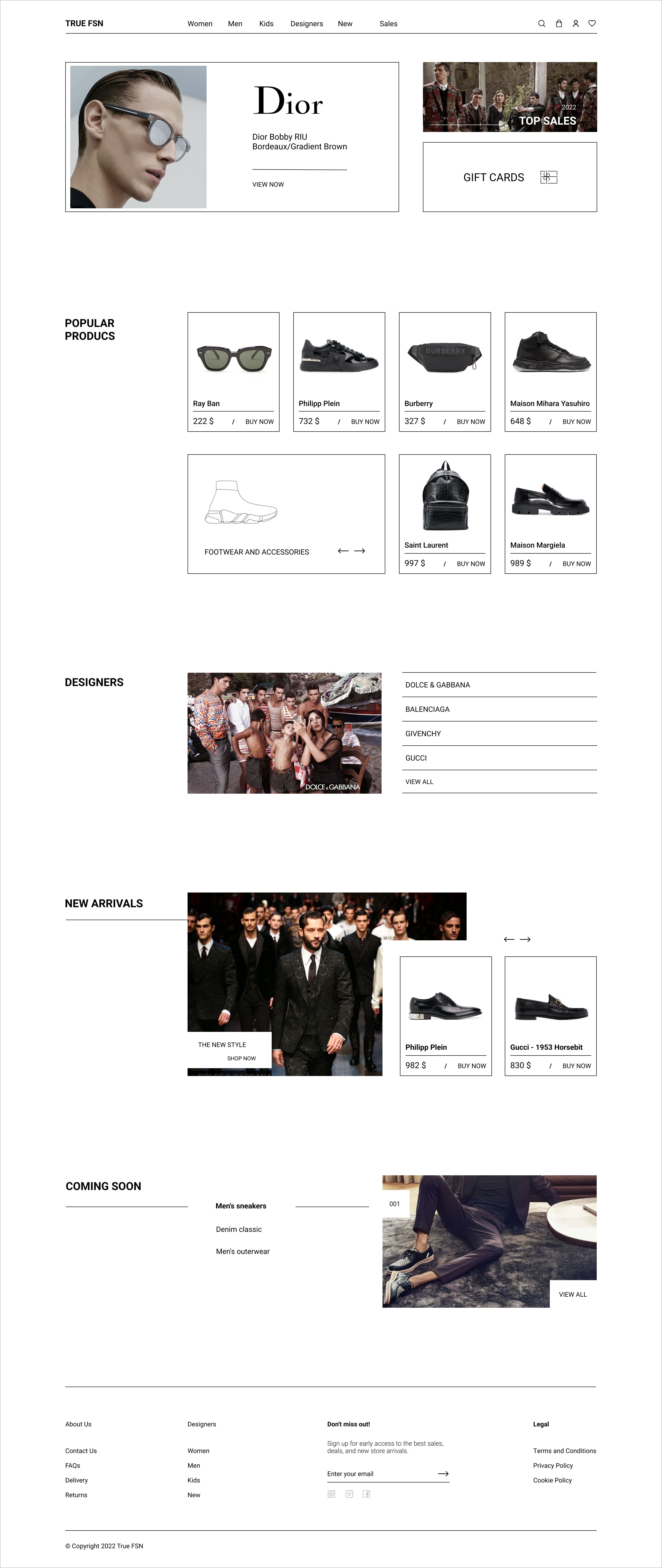 Luxury fashion online store — full homepage design