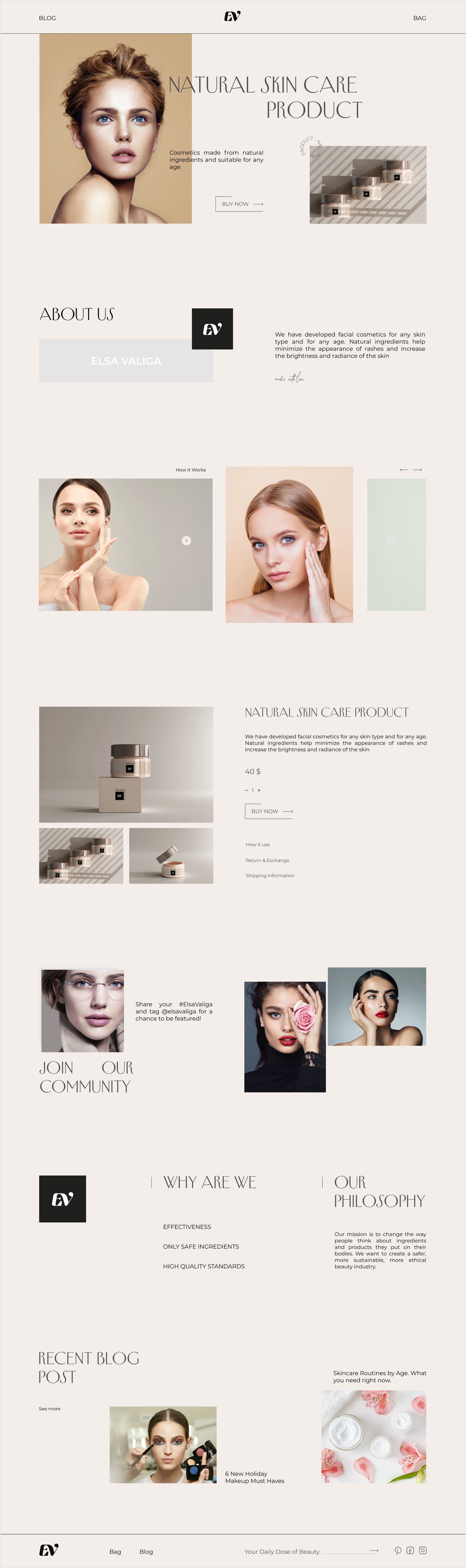 Cosmetics brand website — full homepage design