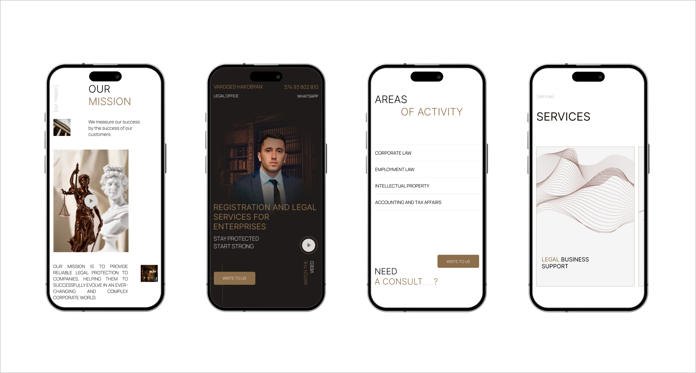 Law firm landing — mobile screens